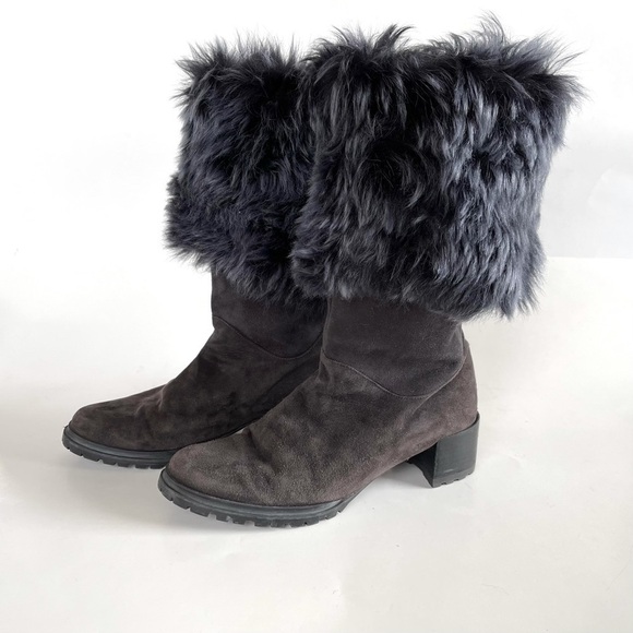 Stuart Weitzman Blizzard Boots Gralon Gray Mink Fur Suede Outdoor Winter Snow 6 - Picture 5 of 14